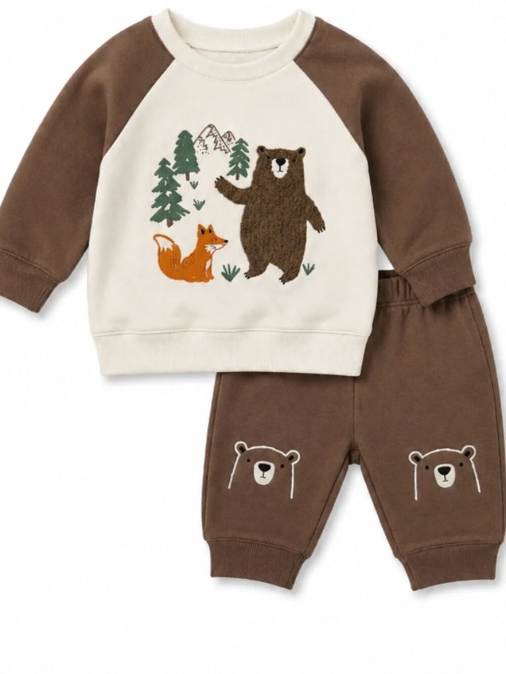 NWT Baby Essentials Baby Boys 2 Piece Bear Embroidered Outfit Set 12 Months